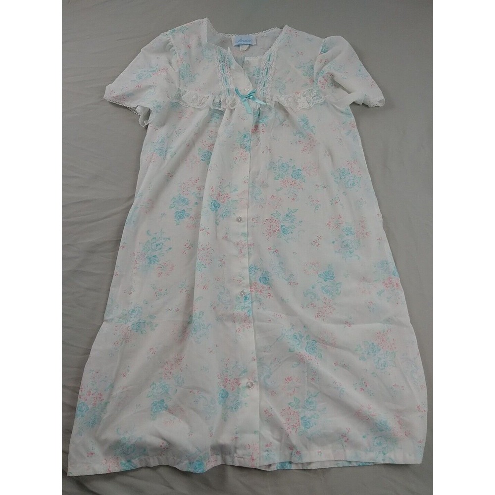 Stardust Vintage Duster Style Nightgown Ladies M Floral Short Sleeve (1164)